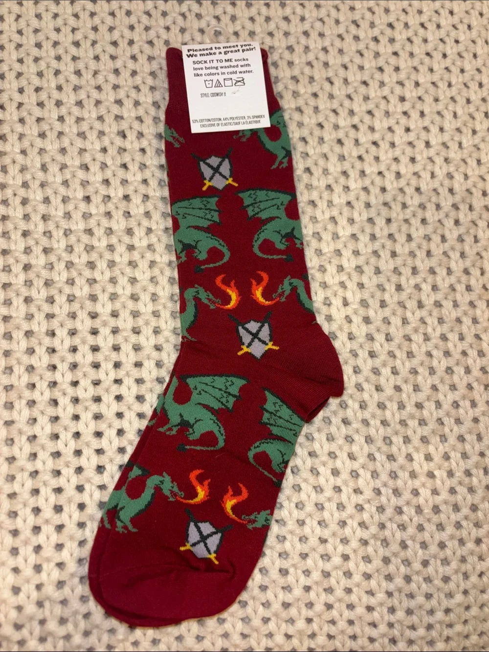 Sock It To Me Men's Burgundy Dragon Crew Socks 10-13